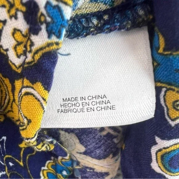 Anne Klein shirt long sleeve Navy Paisley Blouse with Coral and Teal Accents - Picture 10 of 12